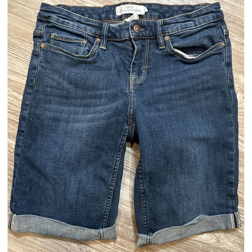 H&M L.O.G.G. Denim Shorts Women's 29‎ Mid Rise Regular Wash Stretch Blue Jean